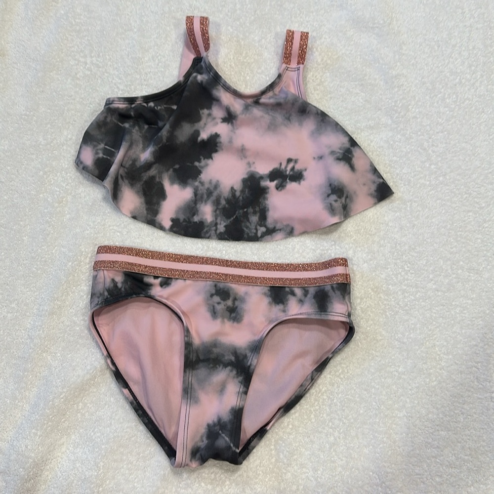 Justice girls size 10 pink/grey tie dye swim suit bikini